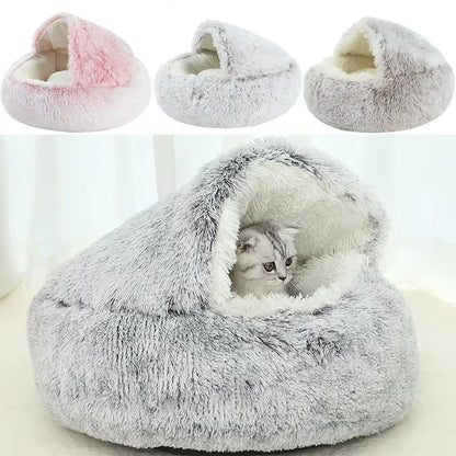 2-in-1 Round Cushion & Warm Pet House for Cats and Small Dogs