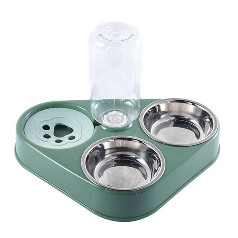 500ML Dog Bowl Cat Feeder Bowl With Dog Water Bottle Automatic Drinking Pet Bowl Cat Food Bowl Pet Stainless Steel Double 3 Bowl-5