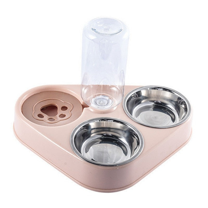 500ML Dog Bowl Cat Feeder Bowl With Dog Water Bottle Automatic Drinking Pet Bowl Cat Food Bowl Pet Stainless Steel Double 3 Bowl-6